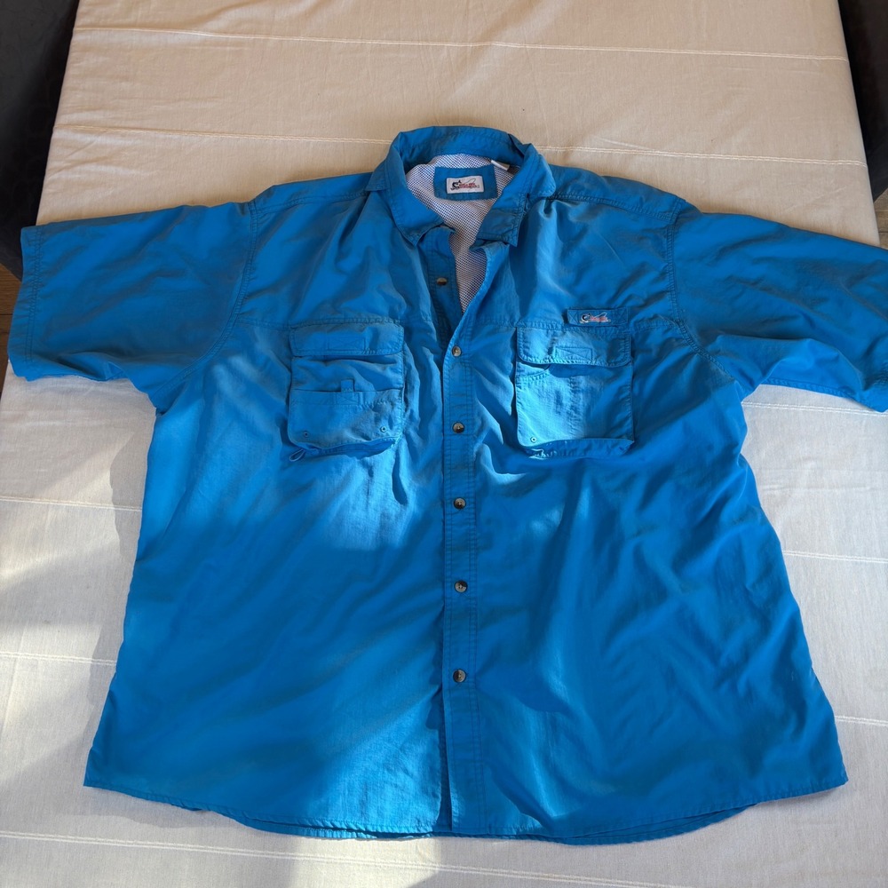 World Wide Sportsman Mens 4XL Blue Short Sleeve Vented Fishing Shirt Pockets